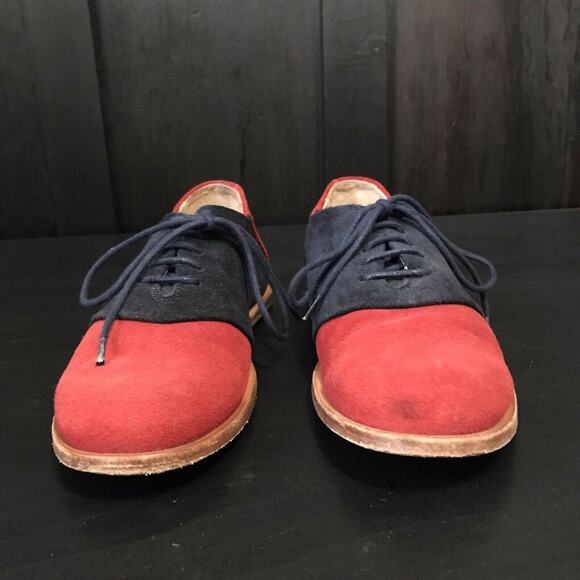 Opening Ceremony Women's Two Toned Leather Suede Oxford Flats Size US 7 Red Blue - Picture 3 of 12